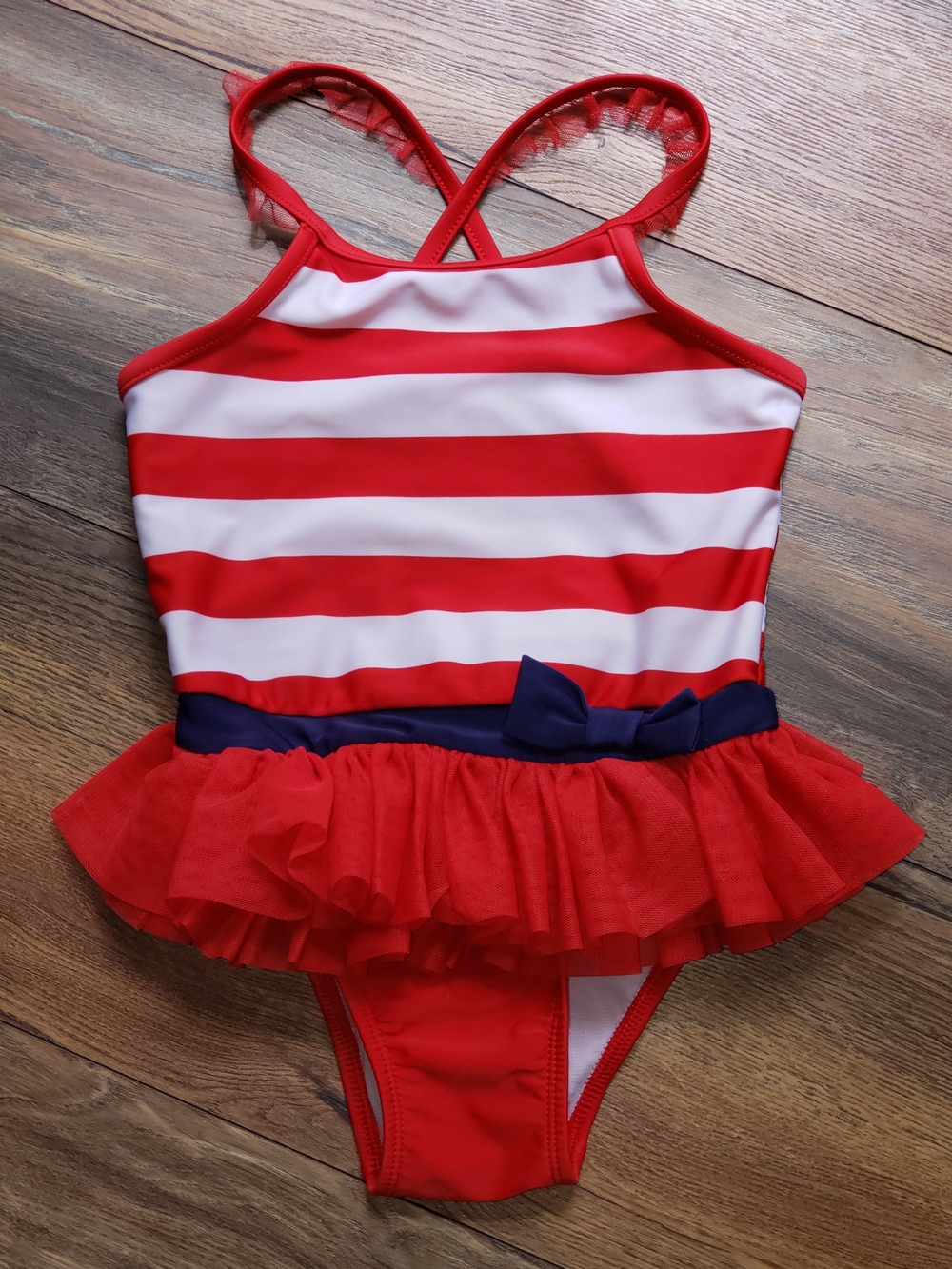 Cat & Jack Red White & Blue Tutu Ruffle Girls' Swim Suit 4t New